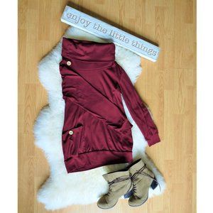 Longsleeve Cowl Neck Sweater Tunic, Burgundy